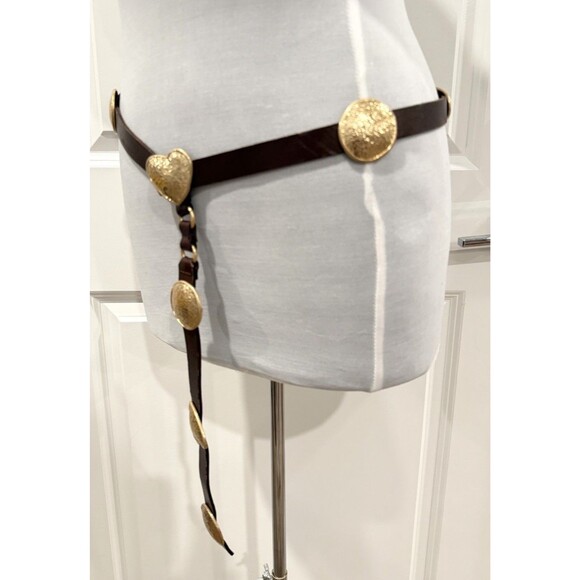 ZARA 100% Leather Brown Gold Heart Medallion Harness Belt Women EU 85 US 32 Boho main image 4